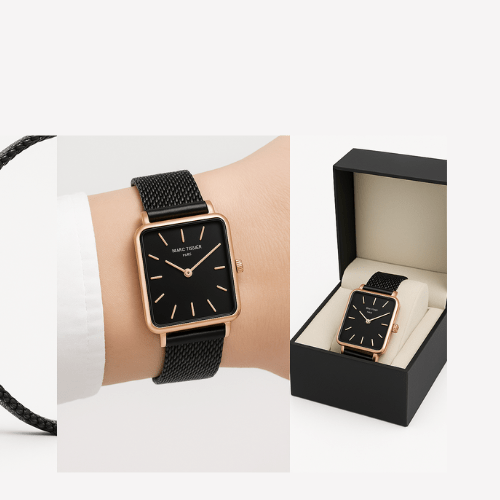 MARC TISSIER JOURDAIN 34 mm noir montre carrée femme