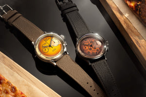 D'où vient cette collaboration entre Studio Underd0g et Time+Tide sur les montres pizza ?