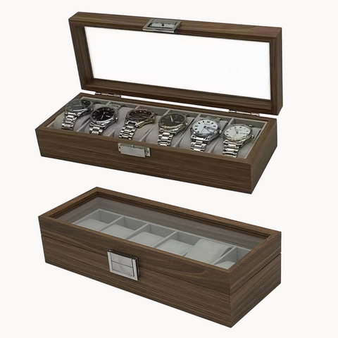 Coffret Rangement Montre 6 Compartiments Bois