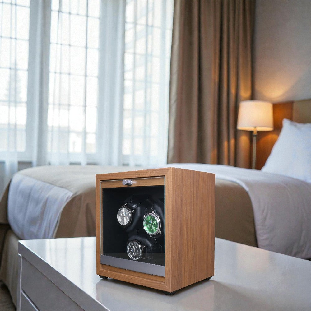 Remontoir Montre Automatique Bois Noyer LED