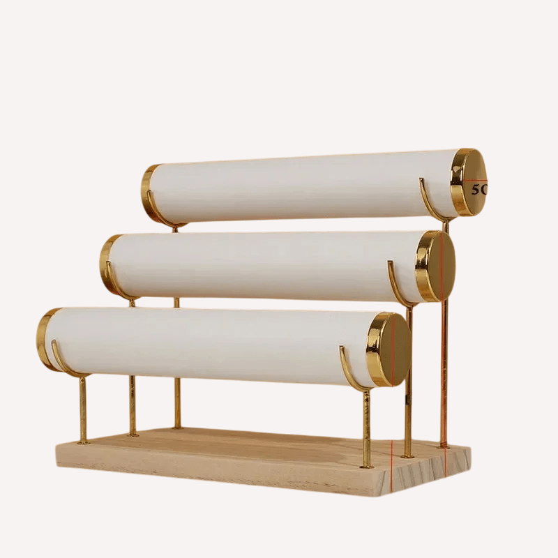 Présentoir de Montre en Velours à 3 Couches avec Base en Bois