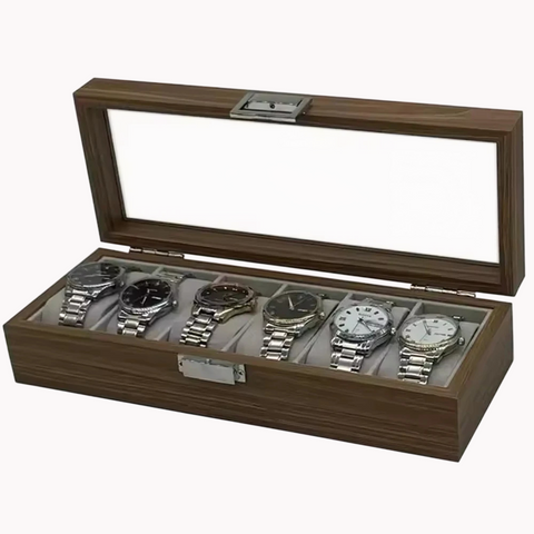 Coffret Rangement Montre 6 Compartiments Bois