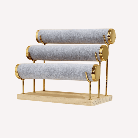 Présentoir de Montre en Velours à 3 Couches avec Base en Bois