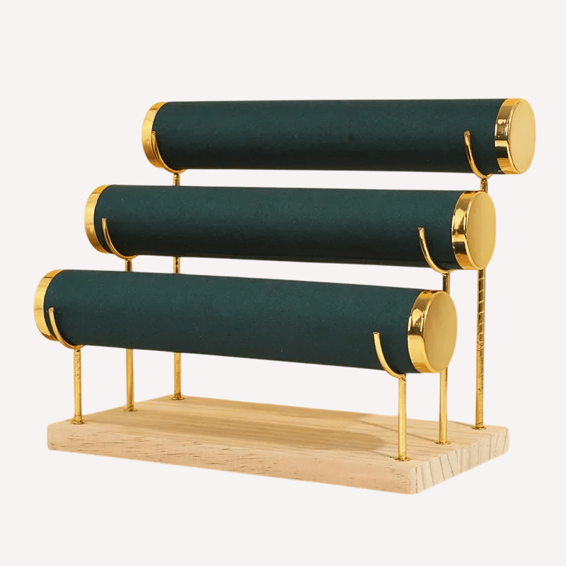 Présentoir de Montre en Velours à 3 Couches avec Base en Bois