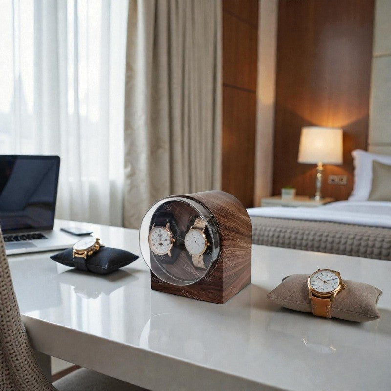 Remontoir Double Montres Ultra-Compact Effet Bois