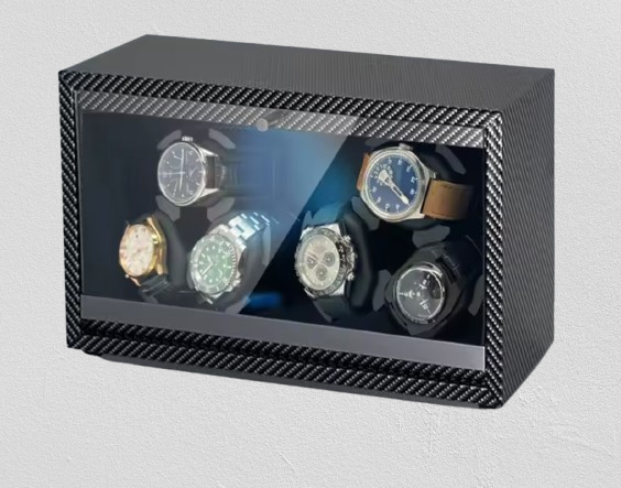 Remontoir 6 Montres Automatique Fibre de Carbone – Moteur Silencieux & LED