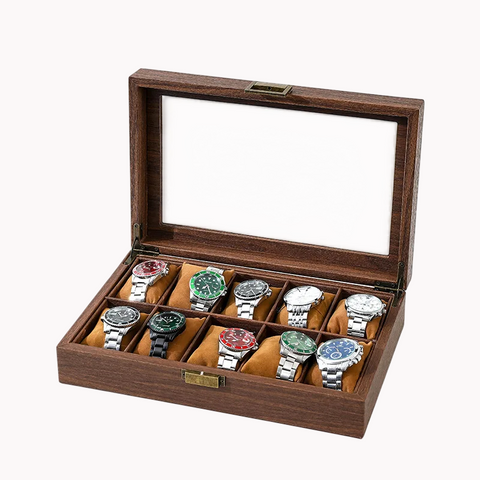Coffret Rangement Montres Cuir Vitrine Verre
