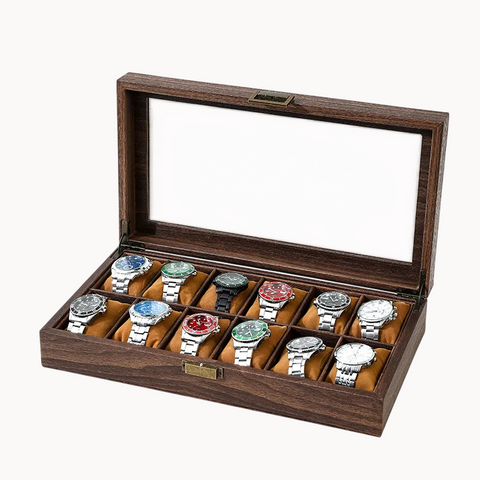 Coffret Rangement Montres Cuir Vitrine Verre