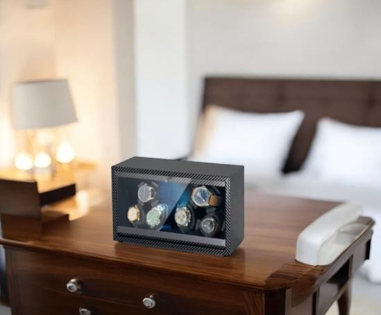 Remontoir 6 Montres Automatique Fibre de Carbone – Moteur Silencieux & LED
