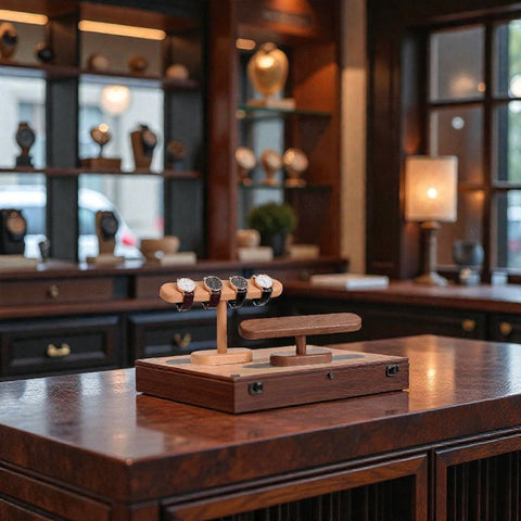 Support d’exposition en bois pour montre et bijoux – Marc Tissier